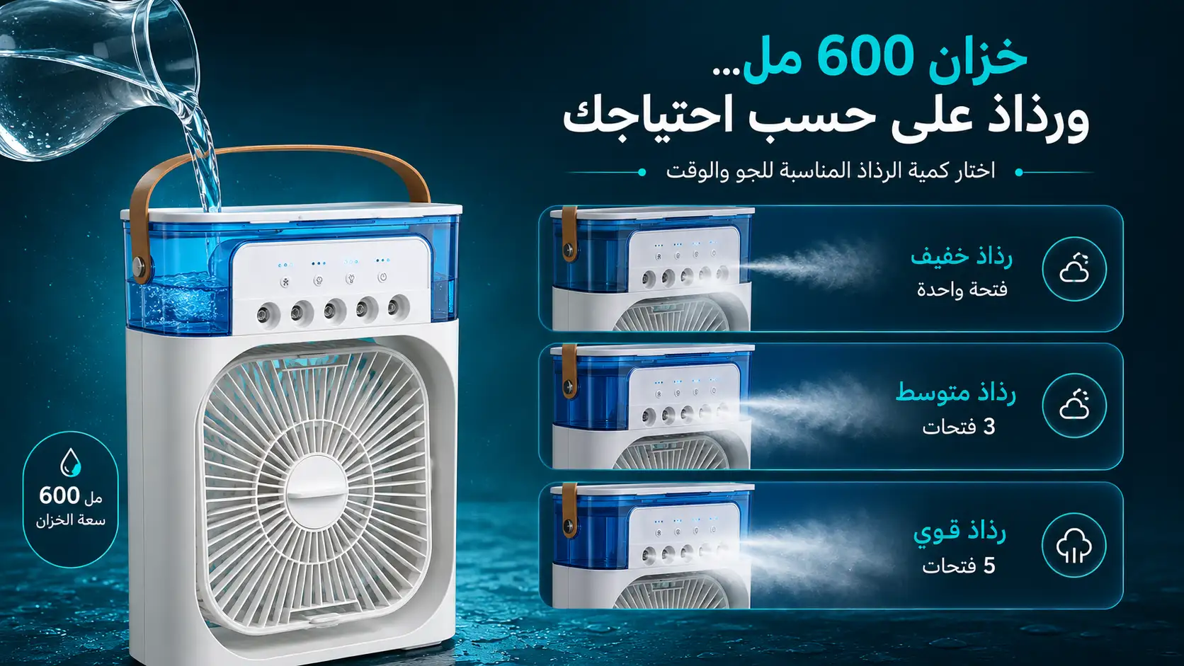 خزان 600 مل ومستويات الرذاذ